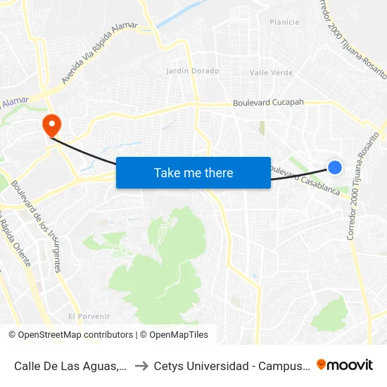 Calle De Las Aguas, 36_4c to Cetys Universidad  - Campus Tijuana map