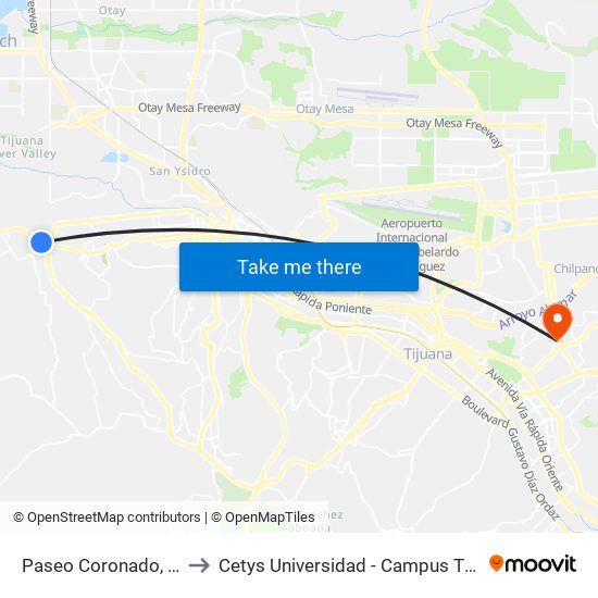 Paseo Coronado, 650 to Cetys Universidad  - Campus Tijuana map