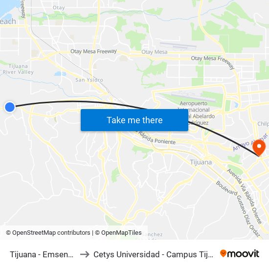 Tijuana - Emsenada to Cetys Universidad  - Campus Tijuana map