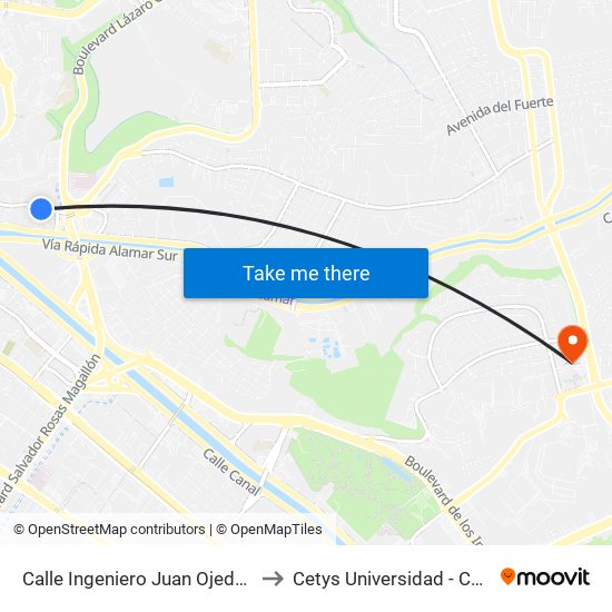 Calle Ingeniero Juan Ojeda Robles, 15419 to Cetys Universidad  - Campus Tijuana map