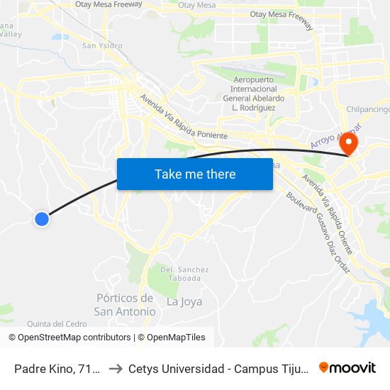 Padre Kino, 7116 to Cetys Universidad  - Campus Tijuana map