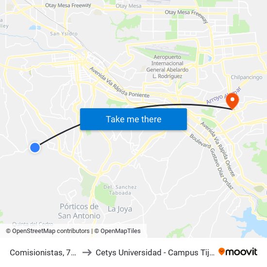 Comisionistas, 7402 to Cetys Universidad  - Campus Tijuana map