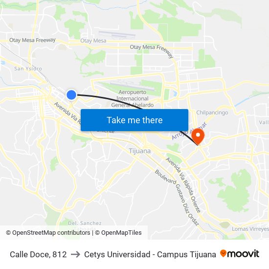 Calle Doce, 812 to Cetys Universidad  - Campus Tijuana map