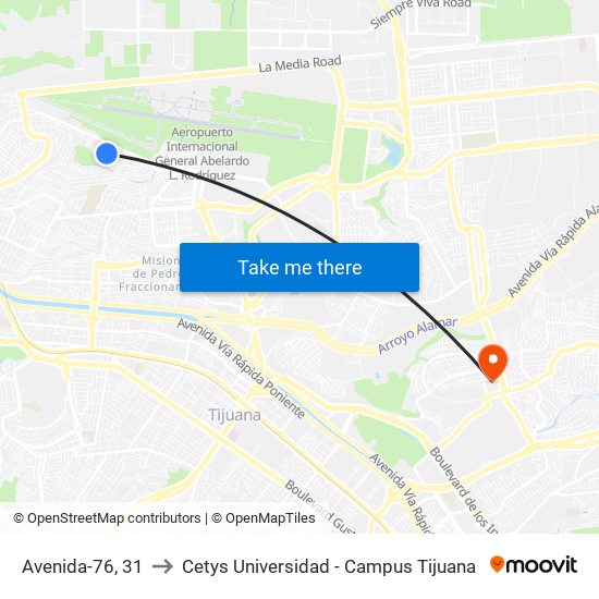 Avenida-76, 31 to Cetys Universidad  - Campus Tijuana map