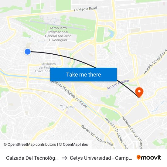 Calzada Del Tecnológico, 601 to Cetys Universidad  - Campus Tijuana map