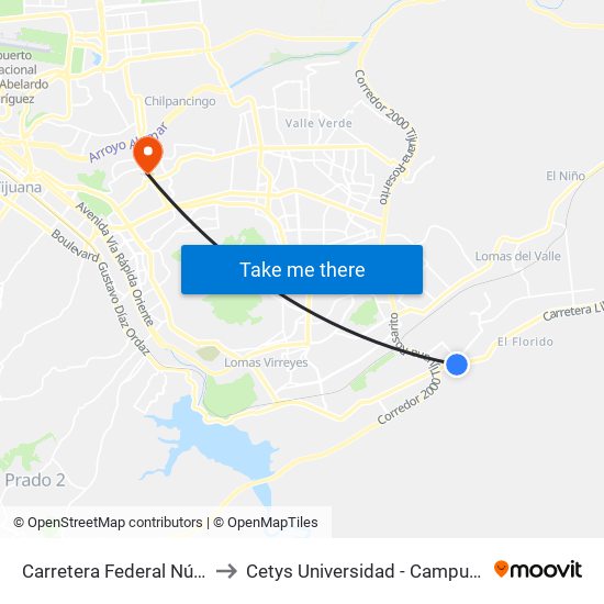 Carretera Federal Número 2 to Cetys Universidad  - Campus Tijuana map