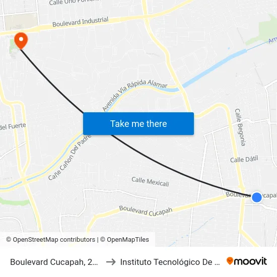 Boulevard Cucapah, 21451_1 to Instituto Tecnológico De Tijuana map