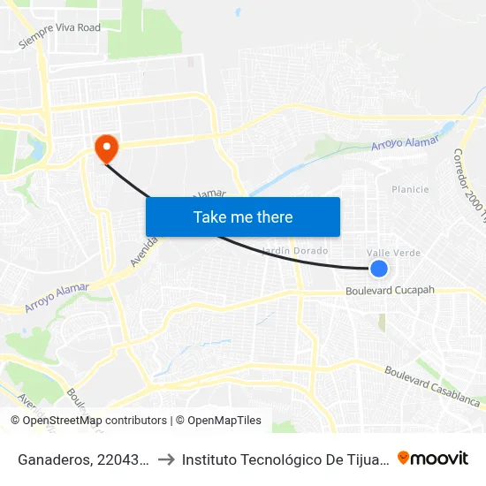 Ganaderos, 22043_3 to Instituto Tecnológico De Tijuana map