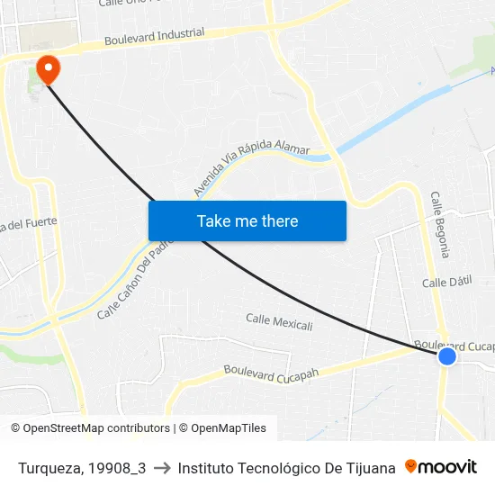 Turqueza, 19908_3 to Instituto Tecnológico De Tijuana map
