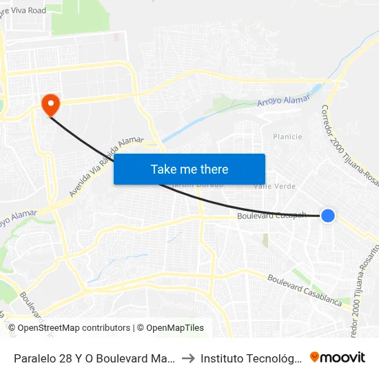 Paralelo 28 Y O Boulevard Matamoros, 23030_V46 to Instituto Tecnológico De Tijuana map
