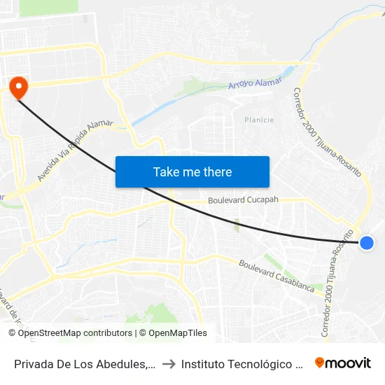 Privada De Los Abedules, 25165_25 to Instituto Tecnológico De Tijuana map