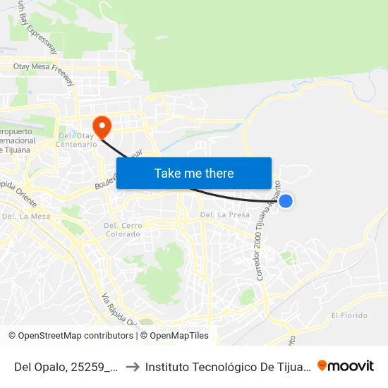Del Opalo, 25259_79 to Instituto Tecnológico De Tijuana map