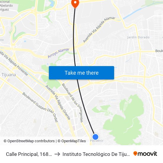 Calle Principal, 16882 to Instituto Tecnológico De Tijuana map