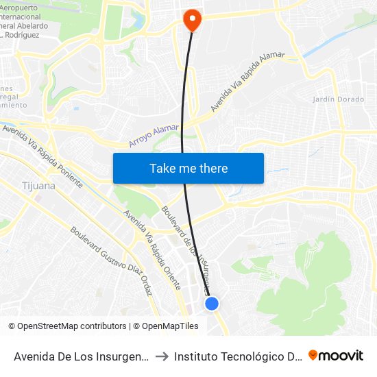 Avenida De Los Insurgentes, 8183 to Instituto Tecnológico De Tijuana map