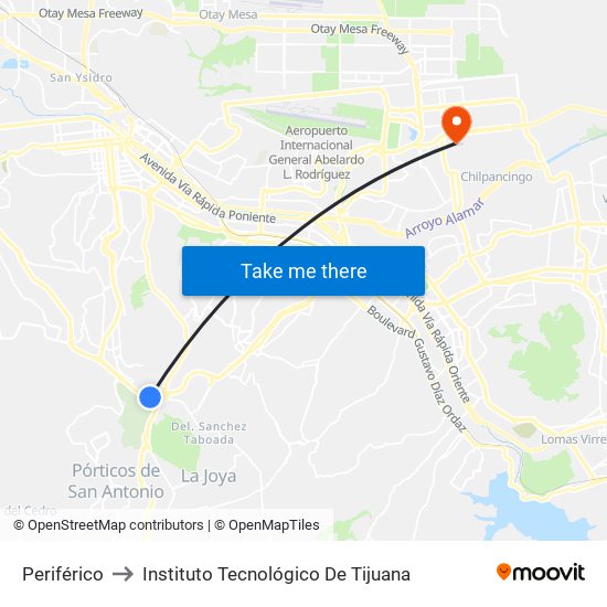 Periférico to Instituto Tecnológico De Tijuana map