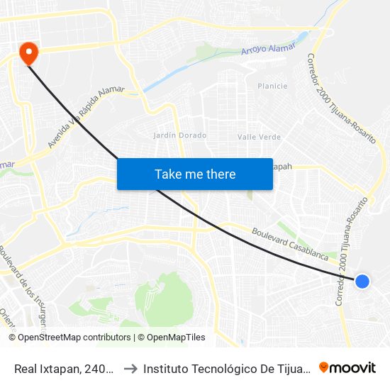 Real Ixtapan, 24012 to Instituto Tecnológico De Tijuana map