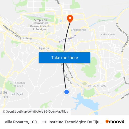 Villa Rosarito, 10024 to Instituto Tecnológico De Tijuana map