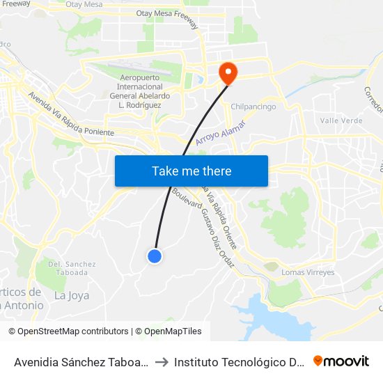Avenidia Sánchez Taboada, 8245 to Instituto Tecnológico De Tijuana map