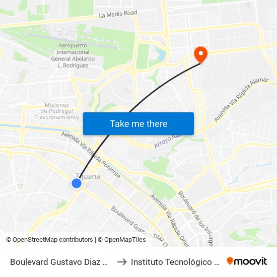 Boulevard Gustavo Diaz Ordaz, 6382 to Instituto Tecnológico De Tijuana map