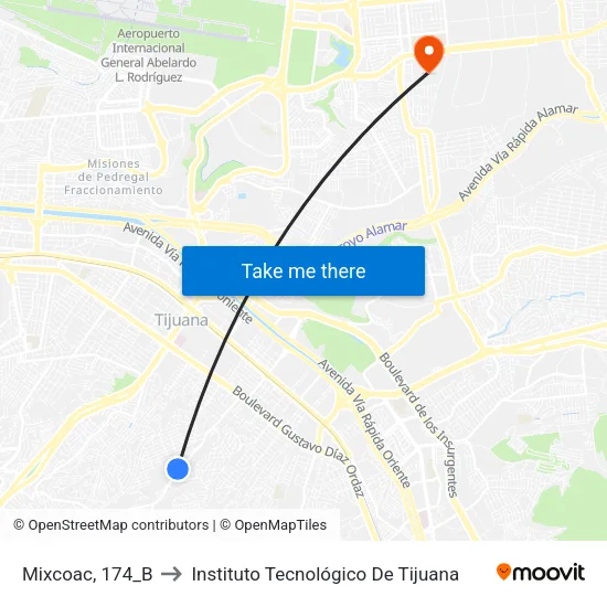 Mixcoac, 174_B to Instituto Tecnológico De Tijuana map