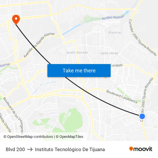 Blvd 200 to Instituto Tecnológico De Tijuana map