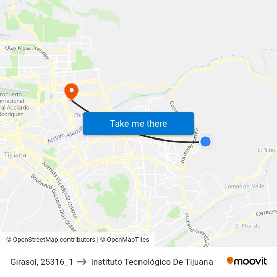 Girasol, 25316_1 to Instituto Tecnológico De Tijuana map