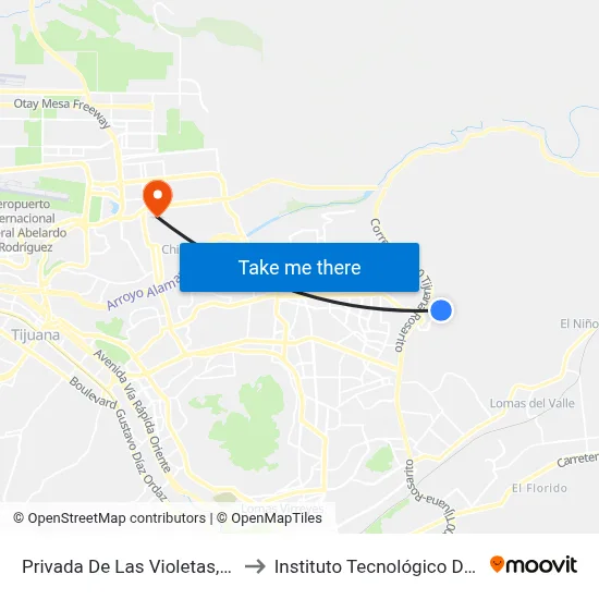 Privada De Las Violetas, 28286_7 to Instituto Tecnológico De Tijuana map