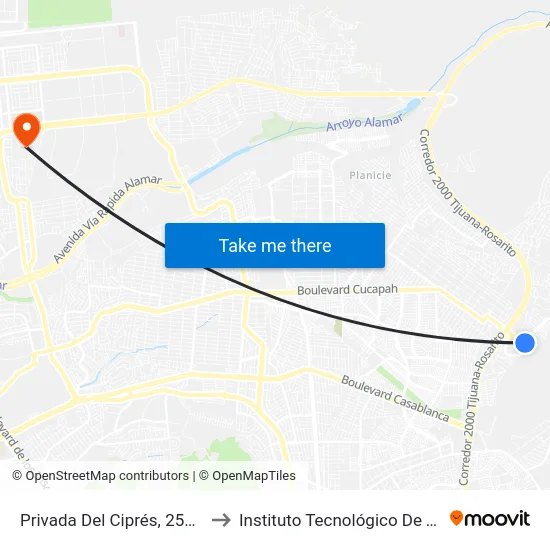 Privada Del Ciprés, 25176_31 to Instituto Tecnológico De Tijuana map