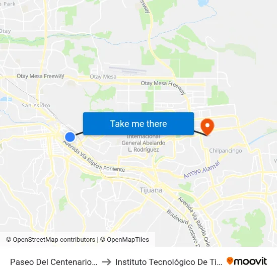 Paseo Del Centenario, 1_C to Instituto Tecnológico De Tijuana map