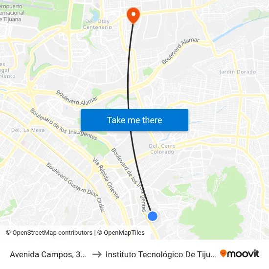 Avenida Campos, 34_B to Instituto Tecnológico De Tijuana map
