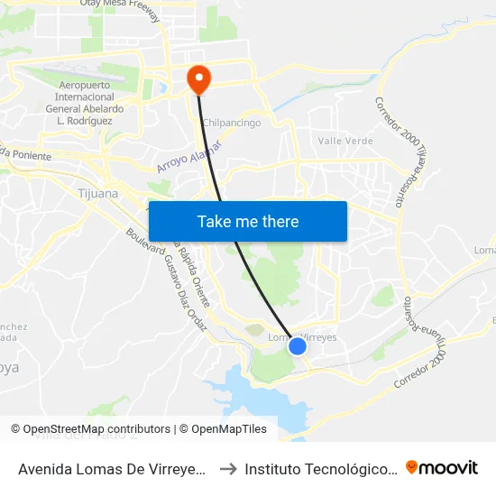 Avenida Lomas De Virreyes Sur, 11217_B to Instituto Tecnológico De Tijuana map