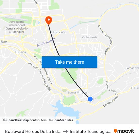 Boulevard Héroes De La Independencia, 53 to Instituto Tecnológico De Tijuana map