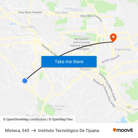 Mixteca, 545 to Instituto Tecnológico De Tijuana map