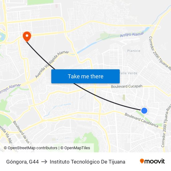 Góngora, G44 to Instituto Tecnológico De Tijuana map