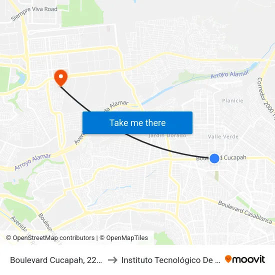 Boulevard Cucapah, 22036_12 to Instituto Tecnológico De Tijuana map