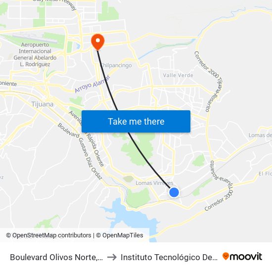 Boulevard Olivos Norte, 24750 to Instituto Tecnológico De Tijuana map