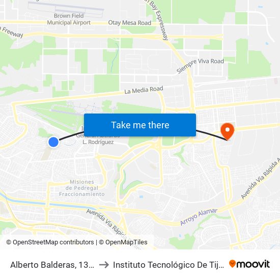 Alberto Balderas, 13135 to Instituto Tecnológico De Tijuana map