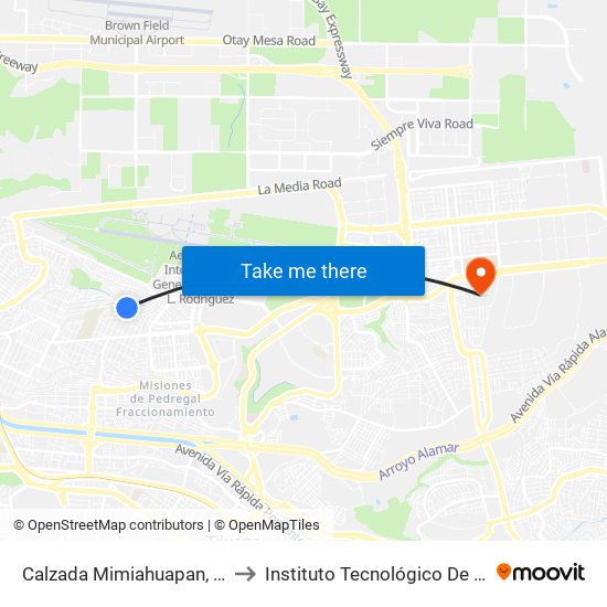 Calzada Mimiahuapan, 13423 to Instituto Tecnológico De Tijuana map
