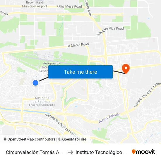 Circunvalación Tomás Aquino, 25_1 to Instituto Tecnológico De Tijuana map