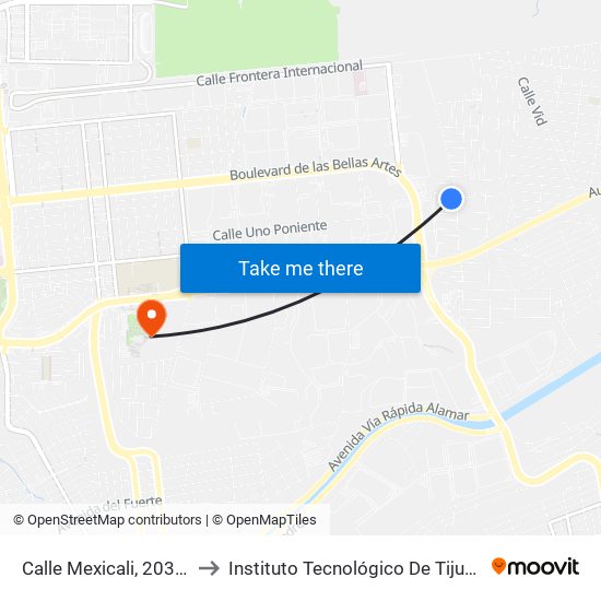 Calle Mexicali, 20385 to Instituto Tecnológico De Tijuana map