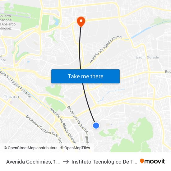Avenida Cochimies, 16211 to Instituto Tecnológico De Tijuana map