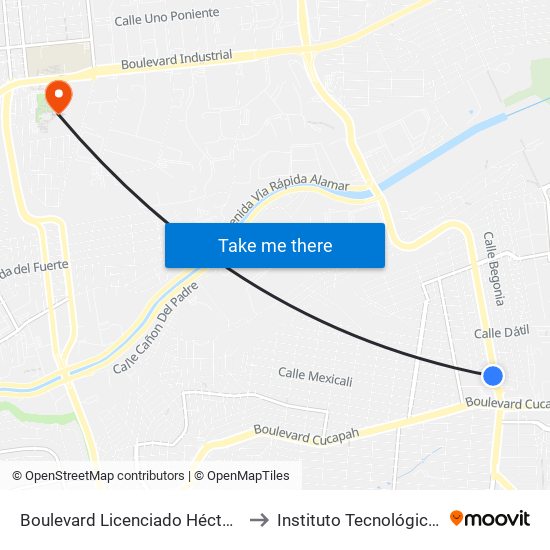 Boulevard Licenciado Héctor Terán Terán, 3 to Instituto Tecnológico De Tijuana map