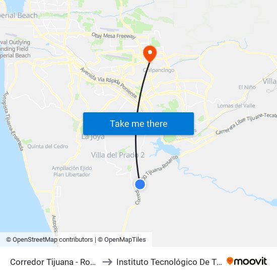 Corredor Tijuana - Rosarito to Instituto Tecnológico De Tijuana map