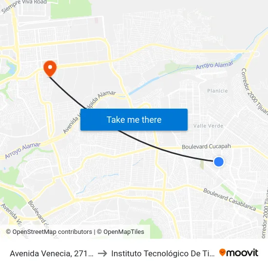 Avenida Venecia, 2717_F5 to Instituto Tecnológico De Tijuana map
