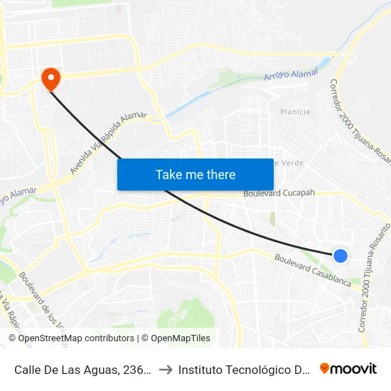 Calle De Las Aguas, 23619_D102 to Instituto Tecnológico De Tijuana map