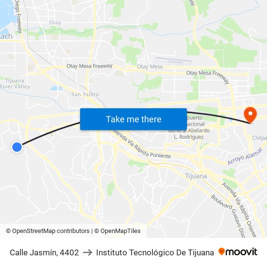 Calle Jasmín, 4402 to Instituto Tecnológico De Tijuana map