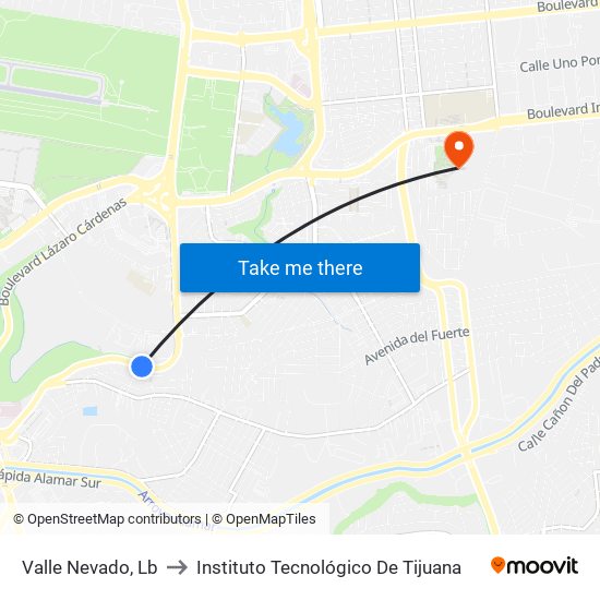 Valle Nevado, Lb to Instituto Tecnológico De Tijuana map