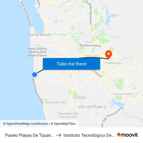 Paseo Playas De Tijuana, 3810 to Instituto Tecnológico De Tijuana map