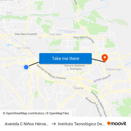 Avenida C Niños Héroes, 1529 to Instituto Tecnológico De Tijuana map
