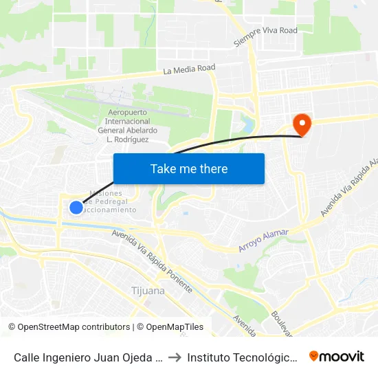 Calle Ingeniero Juan Ojeda Robles, 710_2 to Instituto Tecnológico De Tijuana map